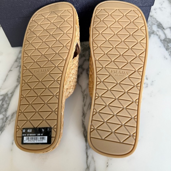 Prada 2X3142 Mens Woven Raffia Cross Strap Slide Sandals Beige Tan UK 7 (FIT LG) main image 13